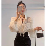 2000s fashion French Chiffon Shirt Women's Spring and Summer Thin Air Conditioning Shirt Niche Western Style Retro Puff Sleeve Top