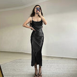 prom dresses 2024 Hot Girl Style Sexy Low-Cut Satin Split Strap Dress Slimming Backless Dress