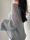 Stetnode Oversized Long Sleeve Crochet Knit Top