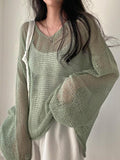 Stetnode Oversized Long Sleeve Crochet Knit Top