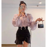 2000s fashion French Chiffon Shirt Women's Spring and Summer Thin Air Conditioning Shirt Niche Western Style Retro Puff Sleeve Top