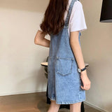 Stetnode Summer Denim Overall Dress for Women 2024 Pockets Sleeveless Jeans Dresses Woman Korean Loose Spaghetti Strap Dress Mujer