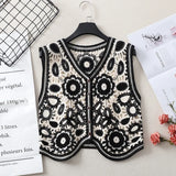 Stetnode Floral Crochet Vest for Women Sheer Open-knit Flower Button Front Sleeveless Jacket Tank Top Summer Vacation Outfit