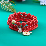 Stetnode 4 Pcs/Set Christmas Colorful Beads Bracelets for Women Handmade Snowman Santa Claus Elk Pendant Bracelet New Year Jewelry Gifts