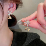 Stetnode Shiny Rhinestone Snowflake Stud Earrings for Women Fashion Small Snowflake Charm Earring Girls Christmas New Year Jewelry Gifts