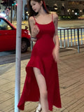 Stetnode Sexy Red Dress Women Korean Style Casual Sleeveless Vestidos Female Evening Party Prom Robe Elegant Split Irregular Clothes New