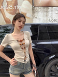 Stetnode Off Shoulder Blackless T Shirts Women Sexy Coquette Aesthetic Crop Tops Wooden Beaded Solid Long Sleeve Tees 2024 New