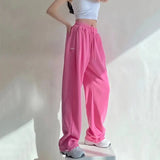 Stetnode Hot Pink Wide Leg Sweatpants for Women High Waisted Causal Sports Trousers Female Solid Color Basic Harem Pants Woman