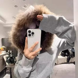 Stetnode American Retro Fur Collar Hooded Cardigan Coat Women Spring Autumn New Slim Fit Zipper Jackets Y2k Long Sleeve Sweatshirts