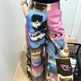 Stetnode American Street Cute Cartoon Print Pants for Women 2024 New Loose Wide Leg  Y2k Grunge High Waist Straight Trousers