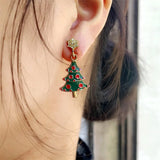 Stetnode Small Cute Christmas Tree Drop Earrings for Women Delicate Enamel Star Xmas Tree Pendant Earring Girls Holiday Versatile Jewelry