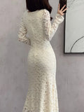 Stetnode 2024 Spring and Summer outfitElegant Chic Bodycon Lace Patchwork Mesh Midi Dresses for Women Autumn Winter New Vintage Slim Casual Party Female Clothing Robe