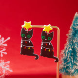 Stetnode Mixed Style Acrylic Christmas Earrings for Women Pattern Christmas Tree Black Cat Santa Claus Drop Earrings Girls Party Jewelry