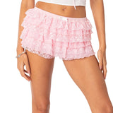 Stetnode Y2K Kawaii Cute Pettipants Coquette Girl Boy Shorts Panties Sexy Ruffles Multi-layers Underwear Elastic Boxer Briefs with Bow