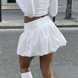 Stetnode Women Y2K Bubble Skirt High Waist Ruffle Hem A Line Pleated Mini Short Skirt Teen Girls Puffy Short Skirts Streetwear