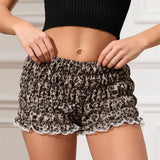 Stetnode Cute Leopard Bloomers Shorts for Women Low Waist Ruffle Shorts Lace Pumpkin Shorts Y2k Ruffle Boyshorts Pjs Bottom Streetwear