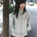 Stetnode Fashion Sweet Rabbit Ears Hoodie Sweatshirts Y2k Grunge Long Sleeve Zipper Cardigan Coats 2025 New Slim Fit Gray Tops Mujer