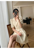 Stetnode 2024 Spring and Summer outfitElegant Notched Collar Suit Short Dresses for Women  Summer New Short Sleeve Slim Waist Belted Single Breasted Female Dress