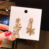 Stetnode Delicate Rhinestone Elk Earrings for Women Girls Korean Sweet Snowflake Deer Drop Earring Female New Year Jewelry Christmas Gift