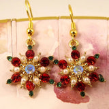 Stetnode Christmas Full Rhinestone Snowflake Pearl Earrings for Women Colorful Hollow Xmas Tree Red Hat Ear Hook Earring New Year Jewelry