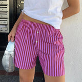 Stetnode 90s Vintage Striped High Waist Lounge Trousers Chic Women Loose Fit Shorts Y2K Streetwear Summer Pajamas Bottoms Boyshorts