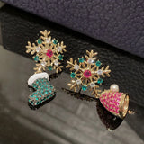 Stetnode Asymmetrical Colorful Rhinestone Snowflake Hat Boot Earrings for Women Luxury Crystal Christmas Tree Drop Earrings Party Jewelry