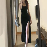 Stetnode Sexy High Split Spaghetti Strap Dress Women 2024 Summer Black Bodycon Dresses Woman Sleeveless Party Long Dress Ladies