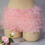 Stetnode Sweet Cute Bow Low Waist Pettipants Organza Lace Ruffles Multi-layers Shorts Fairy Coquette Women Girl Y2K Vintage Bloomers Pant