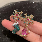 Stetnode Asymmetrical Colorful Rhinestone Snowflake Hat Boot Earrings for Women Luxury Crystal Christmas Tree Drop Earrings Party Jewelry