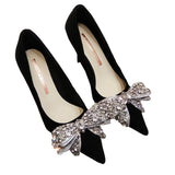 Stetnode New Black Women's Bowknot Pumps Sexy Strappy Rhinestone Open Toe Shoes High Heels Shoes Fashion Work Dress Shoes