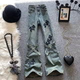 Stetnode Cross Patch High Waist Jeans Women American Retro High Street Straight Loose Wide-leg Pants Harajuku Hot Girl Y2k Trousers