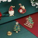 Stetnode 4 Pcs Drip Oil Santa Claus Christmas Tree Sled Car Brooches for Women Men New Year Christmas Office Party Jewelry Accessories