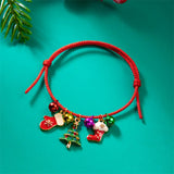 Stetnode Fashion Simple Handwoven Braided Christmas Bracelets for Women Enamel Metal Xmas Tree Santa Claus Adjustable Bracelet Jewelry