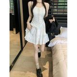 Stetnode Sweet Ruffles Mini Dress Women Y2K White Sexy Spaghetti Strap One Pieces Dresses Summer Korean Party Prom Bodycon Vestidos