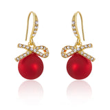 Stetnode New Style Temperament Red Color Christmas Bow Stud Earrings for Women Rhinestone Bowknot Red Ball Earring Girls Party Jewelry