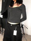 Stetnode Vintage Korean Style Striped T Shirts Women Y2k Dongdaemun Aesthetic Crop Tops Casual Basic Long Sleeve Tees 2024 New