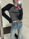 Stetnode Y2k Streetwear Slim Fit T Shirts Women Vintage Korean Fashion Casual Top Female Letter American Retro Long Sleeve Tees