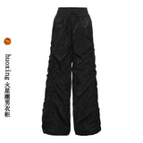 Stetnode Y2K Vintage Folds Wide Leg Trousers Women Diablo Style High Waist Drawstring Full Pants Unisex Bf Baggy Casual