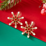 Stetnode Fashion Imitation Pearl Snowflake Earrings for Women Delicate Colorful Rhinestone Snowflake Stud Earring Christmas Jewelry Gift