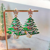 Stetnode Luxury Rhinestone Enamel Christmas Tree Earrings for Women Girls Exquisite Crystal Snowflake Earring New Year Party Jewelry Gift