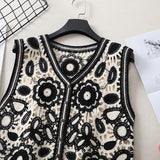 Stetnode Floral Crochet Vest for Women Sheer Open-knit Flower Button Front Sleeveless Jacket Tank Top Summer Vacation Outfit