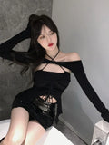 Stetnode Streetwear Sexy Tshirts Women Solid Slim Fit Backless Crop Tops Y2k Korean Fashion Two Piece Set Aesthetic Kpop Clothes