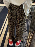 Stetnode Leopard Print Slit High Waist Wide Leg Pants Fashion Street Loose Casual Pants Retro All-match Trousers Streetwear Women