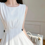 Stetnode 2024 Summer Women Sleeveless White Black Midi Dresses Hepburn Chic Elegant Casual Evening Party O-Neck Sundress Female Vestido