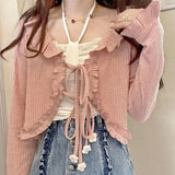 Stetnode Kawaii Candy Color Crop Top Women Japanese Lolita Sweet Tank  Boe Ruffle Short Tee Shirt All Match Cute s 2024