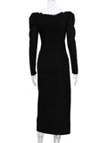 Stetnode Fashion 2024 Fall Peter Pan Collar Mid-calf Evening Party Dresses for Women Elegant Double Breasted Black Office Work Dress