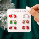 Stetnode 6 Pairs/Set Christmas Stud Earring For Women Cute Cartoon Resin Snowflake Santa Claus Elk Earrings Girl Party New Year Jewelry