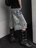 Stetnode American Street Washed Blue Denim Shorts Y2k E-Girl High Waist Loose Wide Leg Jeans 2024 New Hole Straight Knee-Length Pants