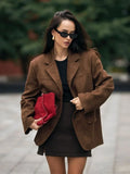 Stetnode Retro Brown Lapel With Pocket Jacket Woman Fashion Buttons Long Sleeve Short Coat 2024 Female Autumn High Street Outwear