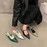 Stetnode Flat Black Toe Sandals for Women's New Spring/summer Pointed Silver Mary Jane Single Shoes Heels Women